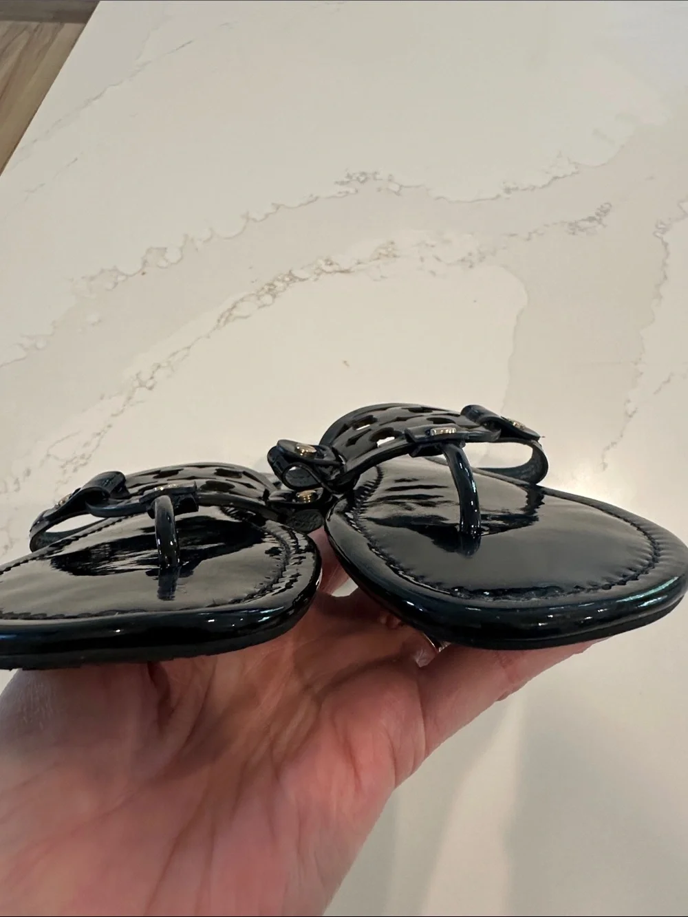 Tory Burch Miller Sandals Patent Black Size 9